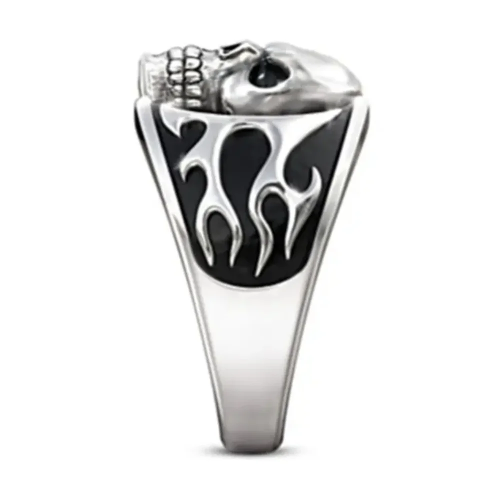 Skull Ring “Fear Nothing” Engraved Silver Tone Biker Ring Gothic Statement T1B1B